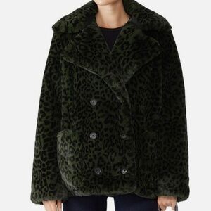 ZADIG & VOLTAIRE Miles Leo Green Black Leopard Print Faux Fur Coat size Medium